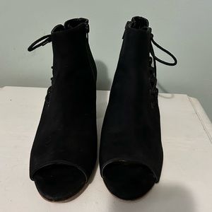 Black tie up peep toe wedges